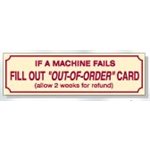 SIGN-MACHINE FAIL, OUT OF ORDER CARD-ENGLISH